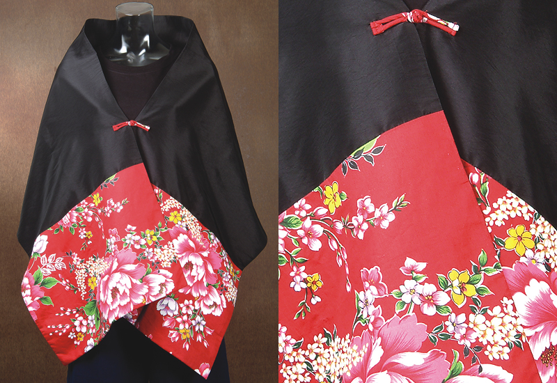 台灣花布 披肩圍巾-暗紅色