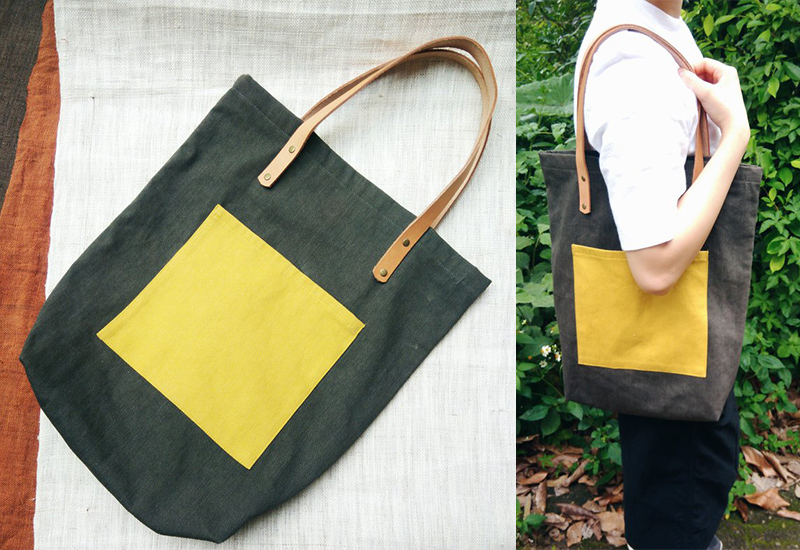 新埔柿染坊 撞色口袋帆布肩背包 