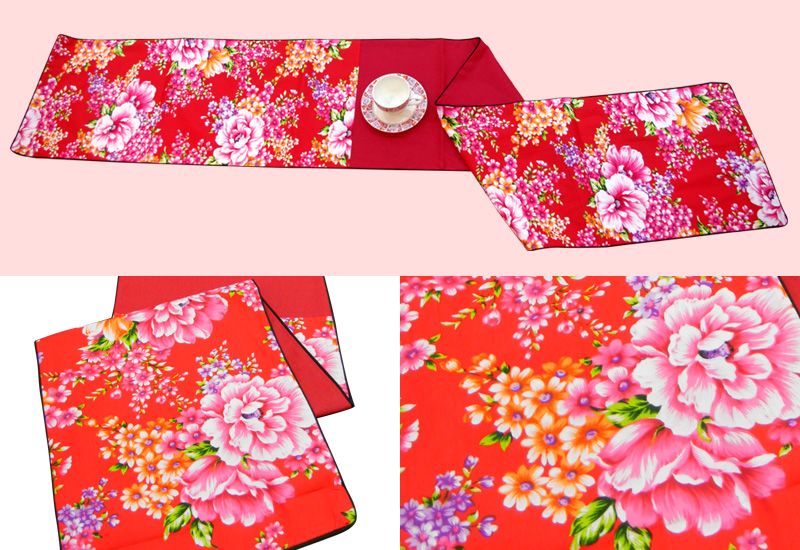 台灣花布旗布桌巾A款-大紅色 台灣花布旗布桌巾A款-大紅色