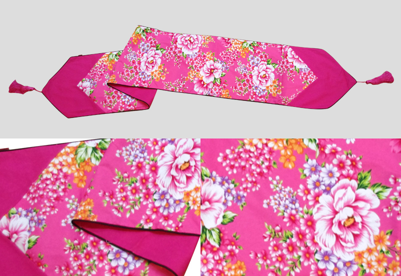 台灣花布旗布桌巾流蘇款-粉紅色 台灣花布旗布桌巾流蘇款-粉紅色