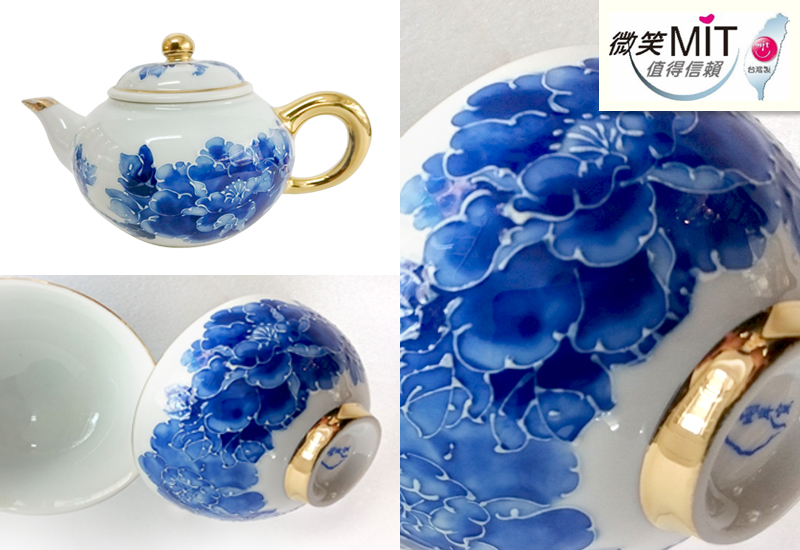 法華彩 富貴滿園青花茶壺組(1壺2杯) 台灣MIT認證 青花瓷茶具組 