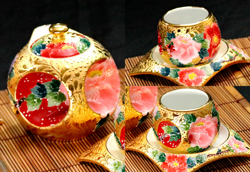 法華彩 鎏金圓緣茶壺組(1壼2杯2杯托禮盒組) 台灣MIT認證  法華彩 鎏金圓緣茶壺組(1壼2杯2杯托禮盒組) 台灣MIT認證