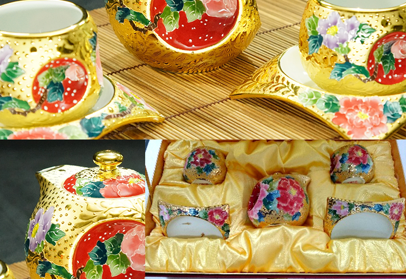 法華彩 鎏金圓緣茶壺組(1壼2杯2杯托禮盒組) 台灣MIT認證  法華彩 鎏金圓緣茶壺組(1壼2杯2杯托禮盒組) 台灣MIT認證