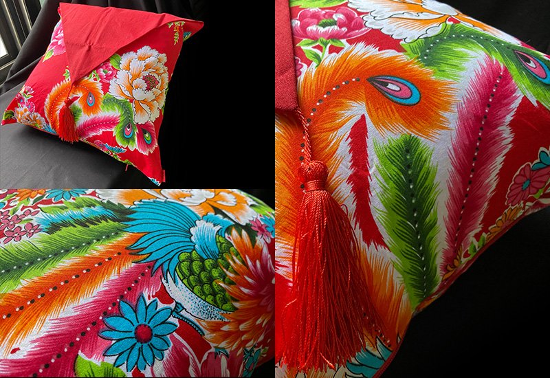 台灣花布抱枕套-三角大紅  台灣花布抱枕套-三角大紅