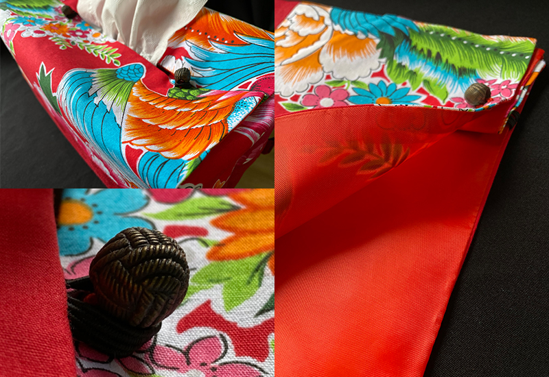 台灣花布面紙盒-大紅  台灣花布面紙盒-大紅