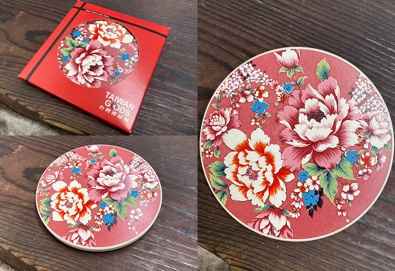 台灣花布 粉紅色吸水杯墊 台灣花布 粉紅色吸水杯墊