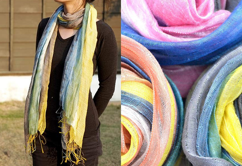 天染工坊 綠鳩-彩羽頌-天染絲棉直紋圍巾  天染工坊 綠鳩-彩羽頌-天染絲棉直紋圍巾
