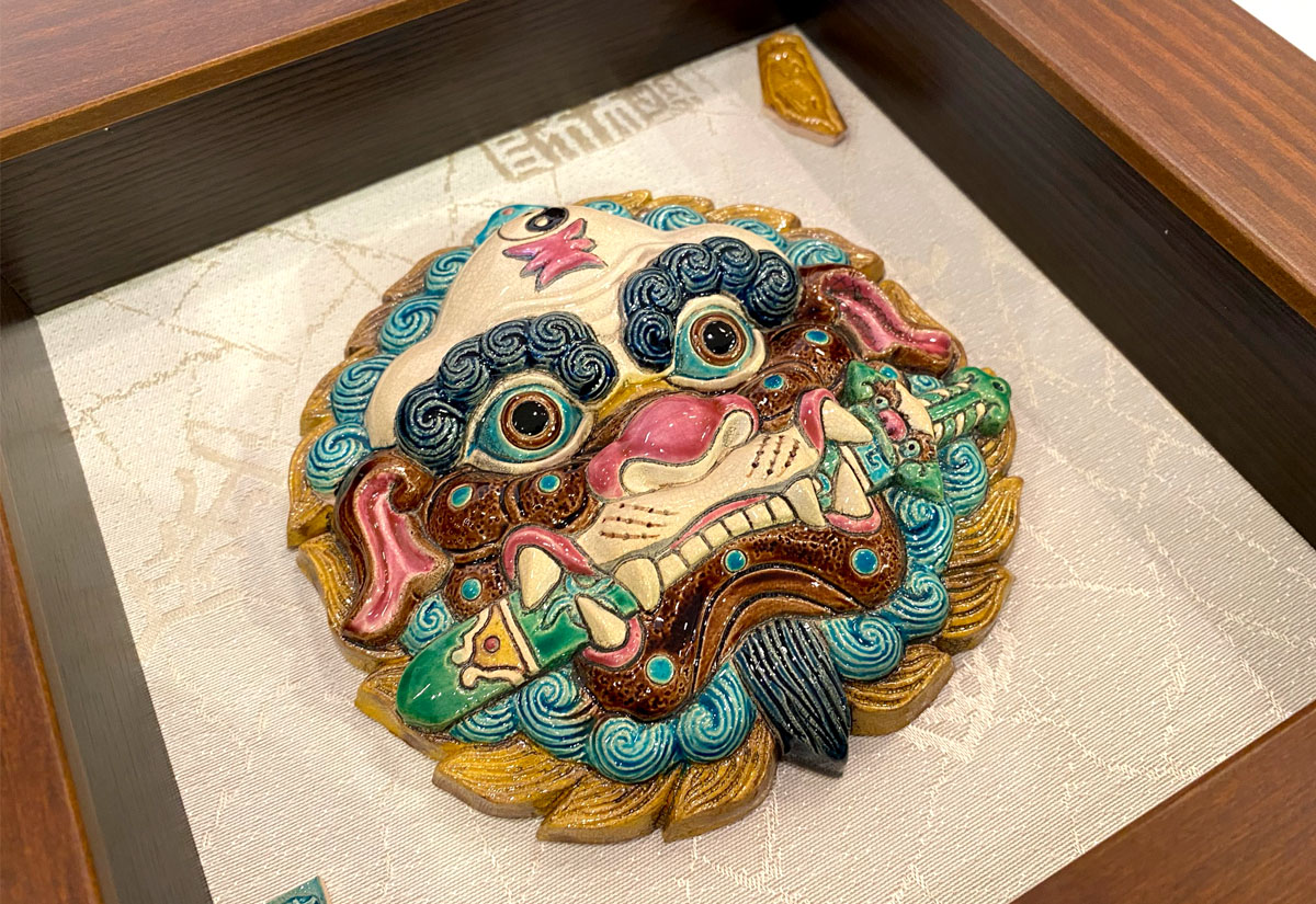 呂世仁 團獅(框) 交趾陶 掛畫 呂世仁 團獅(框) 交趾陶 掛畫