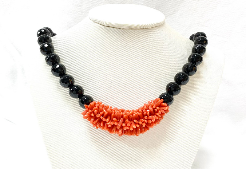 蘇澳珊瑚 珊瑚阿達仔黑瑪瑙項鍊 SBKNLG0055 蘇澳珊瑚 珊瑚阿達仔黑瑪瑙項鍊 SBKNLG0055