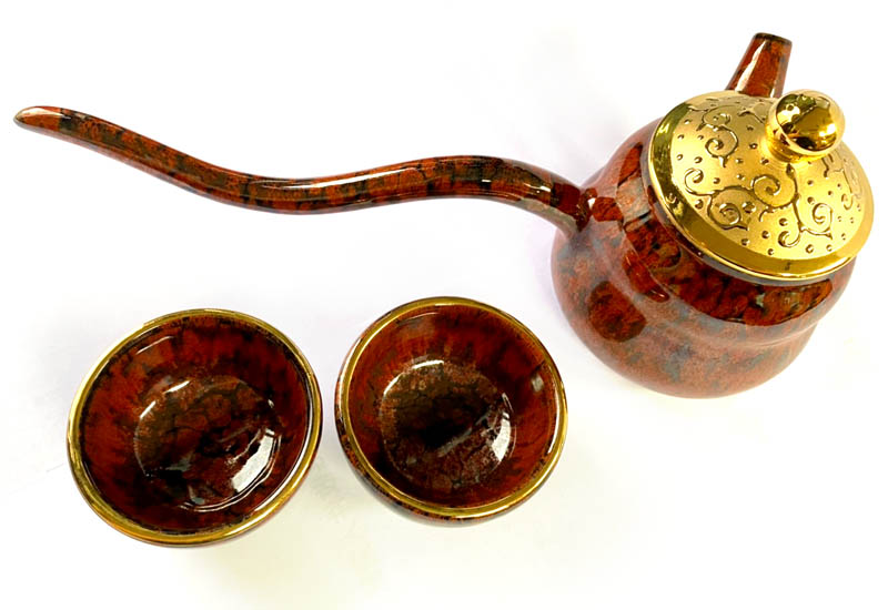 大立窯 鎏金行雲流水壺組(1壺2杯) Yii認證 結晶釉 天目釉茶杯   大立窯 鎏金行雲流水壺組(1壺2杯) Yii認證 結晶釉 天目釉茶杯