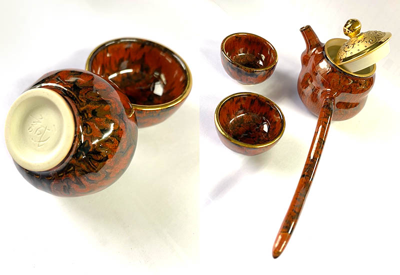 大立窯 鎏金行雲流水壺組(1壺2杯) Yii認證 結晶釉 天目釉茶杯   大立窯 鎏金行雲流水壺組(1壺2杯) Yii認證 結晶釉 天目釉茶杯