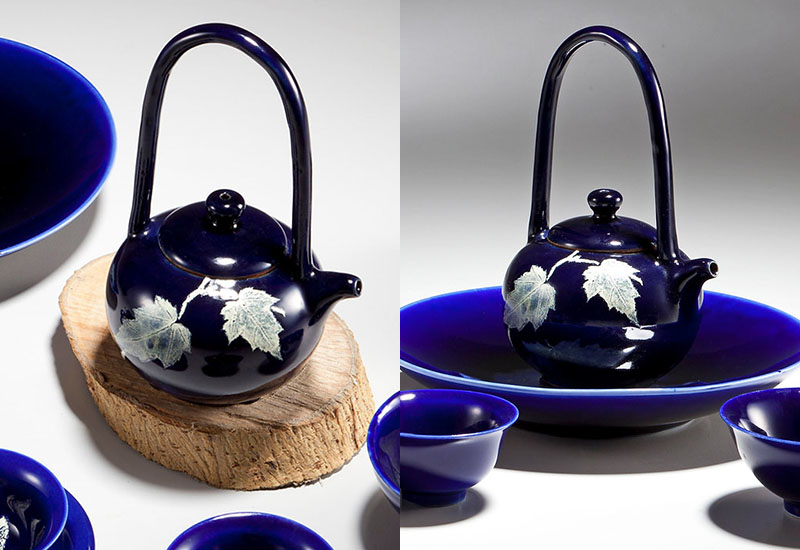 林映汝 木葉藍晶采風提樑壺 鶯歌燒 陶喜 林映汝 木葉藍晶采風提樑壺 鶯歌燒 陶喜