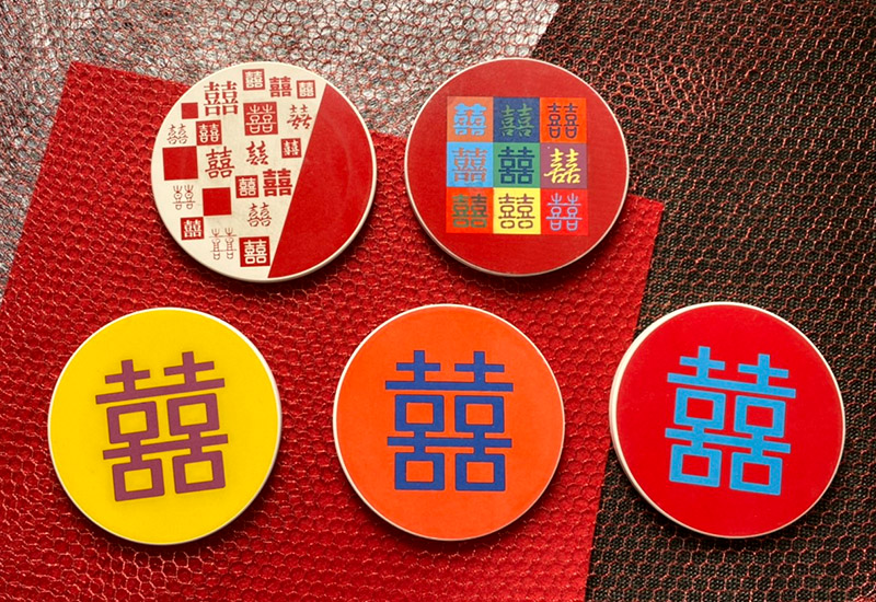 開門見囍 吸水杯墊-黃紫色 開門見囍 吸水杯墊-黃紫色