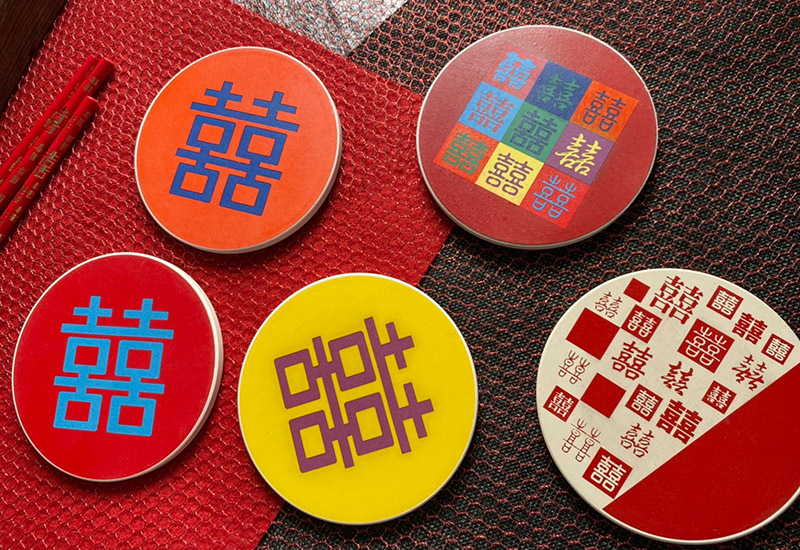 開門見囍 吸水杯墊-黃紫色 開門見囍 吸水杯墊-黃紫色