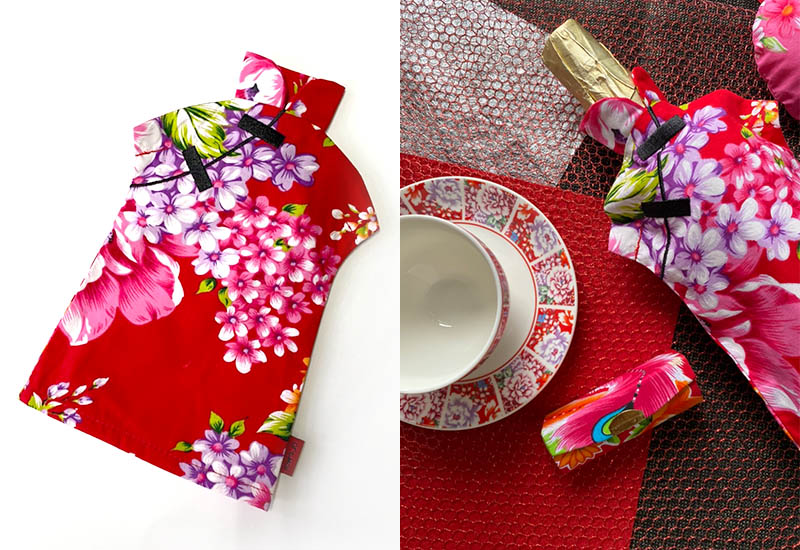 台灣花布 花布酒瓶衣-大紅色 台灣花布 花布酒瓶衣-大紅色