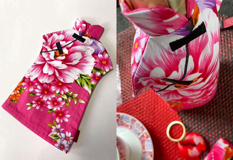 台灣花布 花布酒瓶衣-粉紅色 台灣花布 花布酒瓶衣-粉紅色