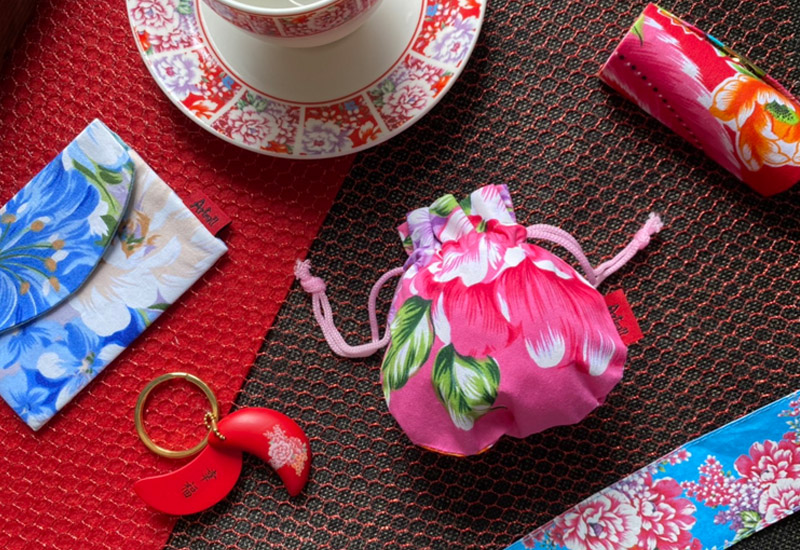台灣花布 粉紅色束口袋-小 台灣花布 粉紅色束口袋-小