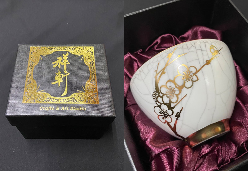 祥軒窯 四季鎏金杯-冬白  鶯歌燒 鎏金茶杯  祥軒窯 四季鎏金杯-冬白  鶯歌燒 鎏金茶杯