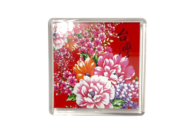 台灣花布 壓克力吸鐵-大紅色 台灣花布 壓克力吸鐵-大紅色