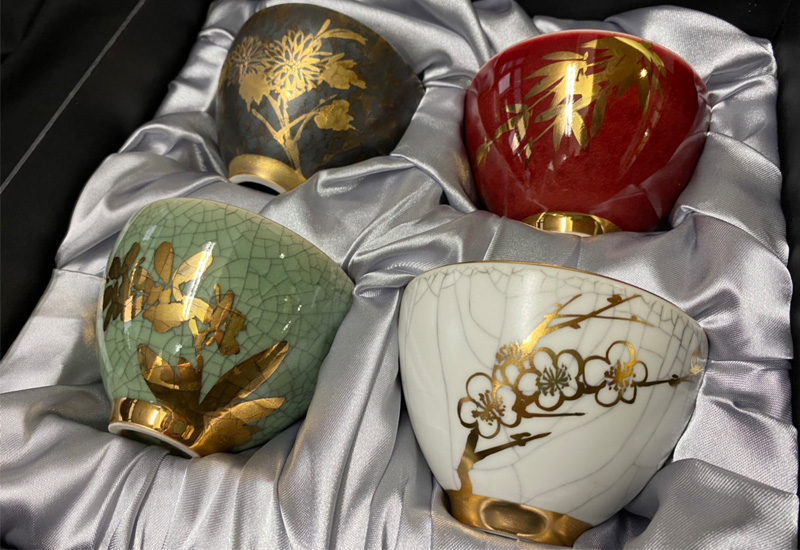 祥軒窯 四季鎏金杯-全套組(1組4杯) 鶯歌燒  祥軒窯 四季鎏金杯-全套組(1組4杯) 鶯歌燒