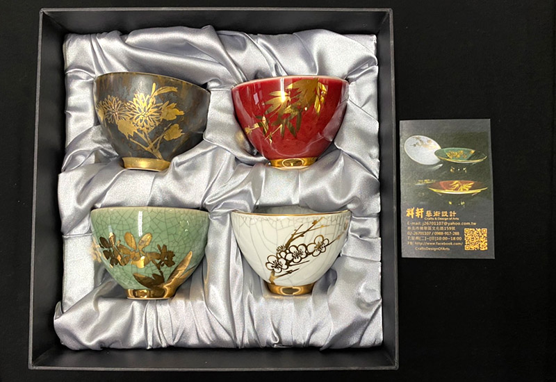祥軒窯 四季鎏金杯-全套組(1組4杯) 鶯歌燒  祥軒窯 四季鎏金杯-全套組(1組4杯) 鶯歌燒