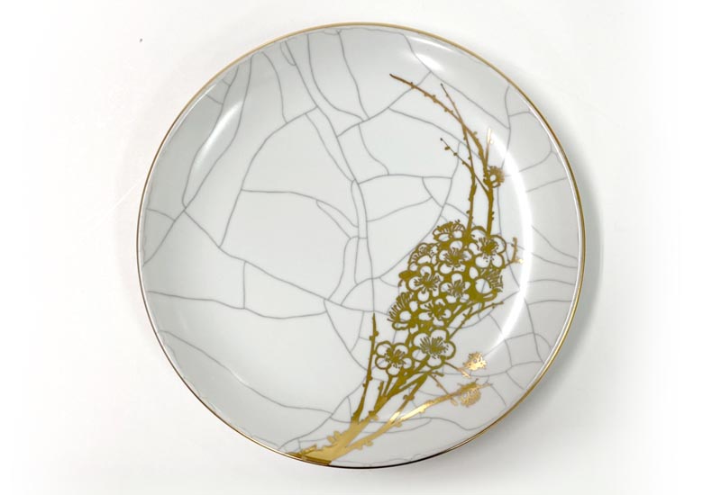 祥軒窯 四季鎏金盤-冬白  鶯歌燒 祥軒窯 四季鎏金盤-冬白  鶯歌燒