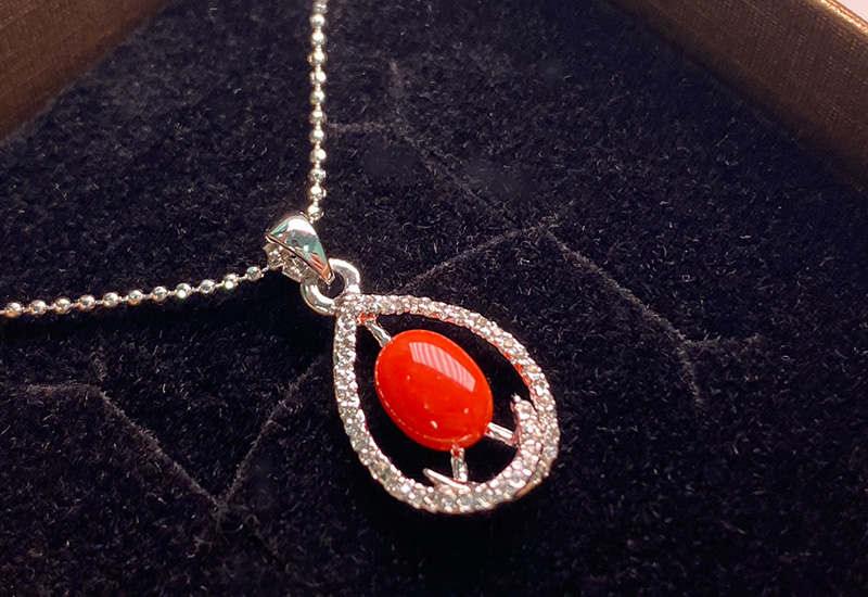 蘇澳珊瑚 珊瑚戒面水鑽墜子_SSKPDC0296 蘇澳珊瑚 珊瑚戒面水鑽墜子_SSKPDC0296