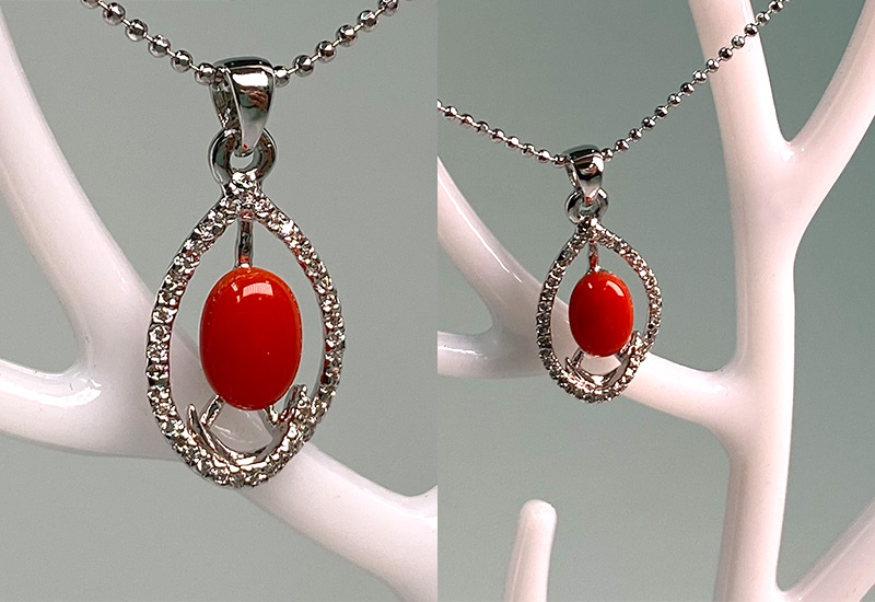 蘇澳珊瑚 珊瑚戒面水鑽墜子_SSKPDC0296 蘇澳珊瑚 珊瑚戒面水鑽墜子_SSKPDC0296