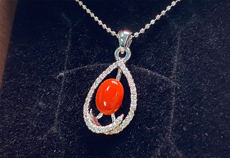 蘇澳珊瑚 珊瑚戒面水鑽墜子_SSKPDC0296 蘇澳珊瑚 珊瑚戒面水鑽墜子_SSKPDC0296