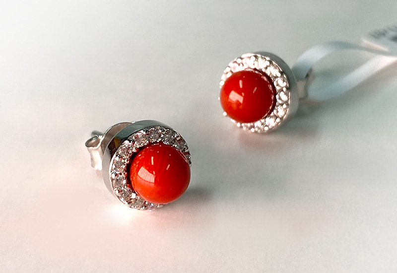 蘇澳珊瑚 珊瑚圓珠水鑽耳環_SSKERB0270 蘇澳珊瑚 珊瑚圓珠水鑽耳環_SSKERB0270