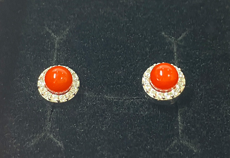 蘇澳珊瑚 珊瑚圓珠水鑽耳環_SSKERB0270 蘇澳珊瑚 珊瑚圓珠水鑽耳環_SSKERB0270