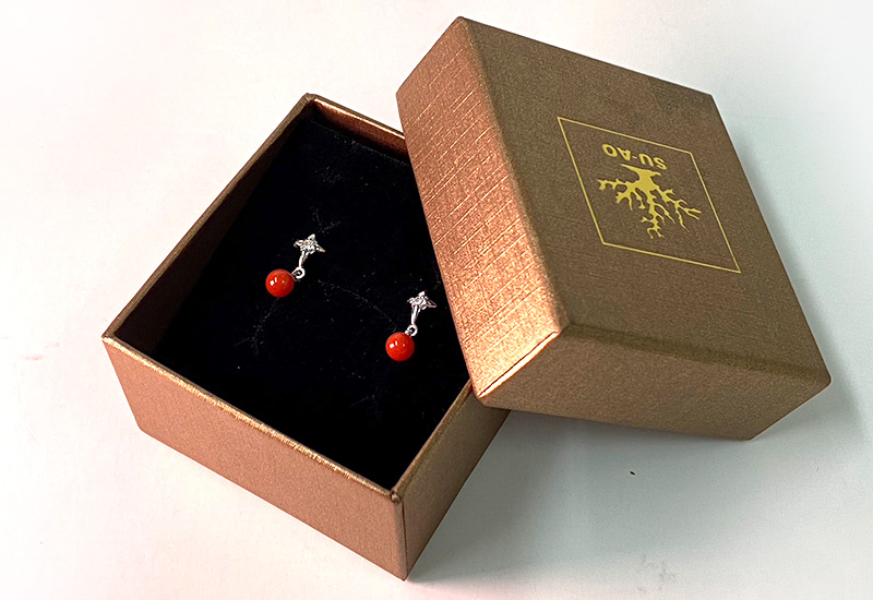 蘇澳珊瑚 珊瑚圓珠水鑽耳環_SSKERB0208 蘇澳珊瑚 珊瑚圓珠水鑽耳環_SSKERB0208