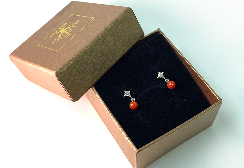 蘇澳珊瑚 珊瑚圓珠水鑽耳環_SSKERB0208 蘇澳珊瑚 珊瑚圓珠水鑽耳環_SSKERB0208