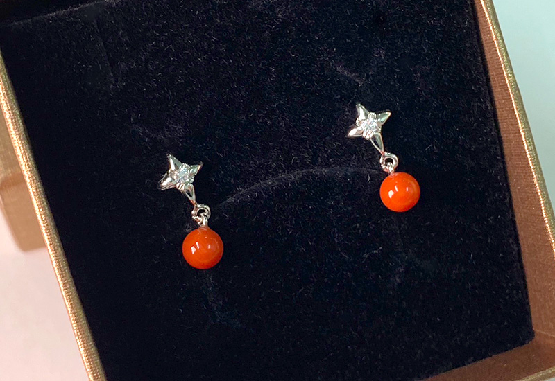 蘇澳珊瑚 珊瑚圓珠水鑽耳環_SSKERB0208 蘇澳珊瑚 珊瑚圓珠水鑽耳環_SSKERB0208