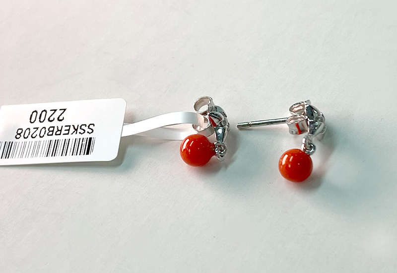 蘇澳珊瑚 珊瑚圓珠水鑽耳環_SSKERB0208 蘇澳珊瑚 珊瑚圓珠水鑽耳環_SSKERB0208