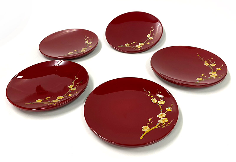 林建正 台灣漆器 蒔繪梅果盒-點心盤1組5件(小) 林建正 台灣漆器 蒔繪梅果盒-點心盤1組5件(小)