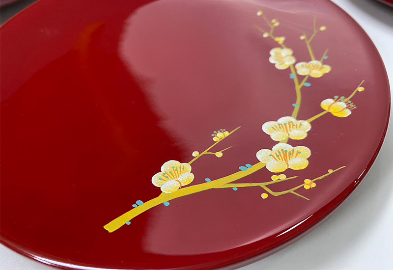 林建正 台灣漆器 蒔繪梅果盒-點心盤1組5件(小) 林建正 台灣漆器 蒔繪梅果盒-點心盤1組5件(小)