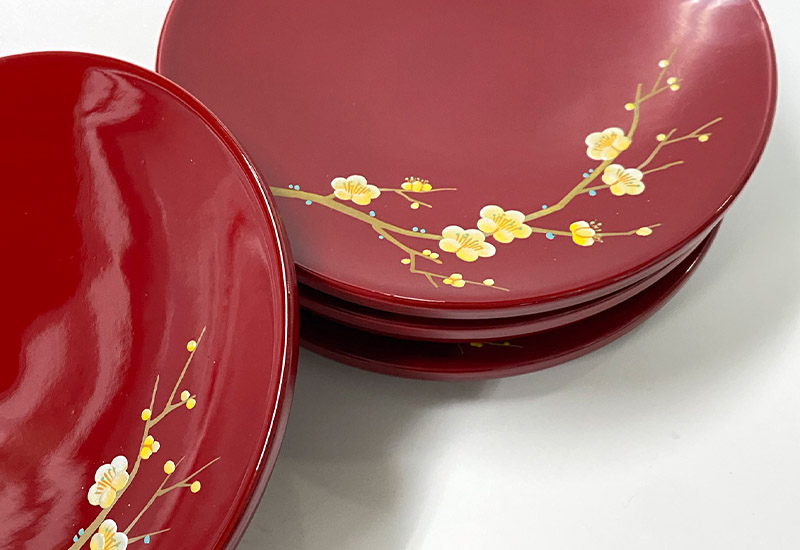 林建正 台灣漆器 蒔繪梅果盒-點心盤1組5件(小) 林建正 台灣漆器 蒔繪梅果盒-點心盤1組5件(小)