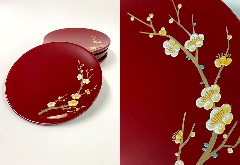 林建正 台灣漆器 蒔繪梅果盒-點心盤1組5件(小) 林建正 台灣漆器 蒔繪梅果盒-點心盤1組5件(小)