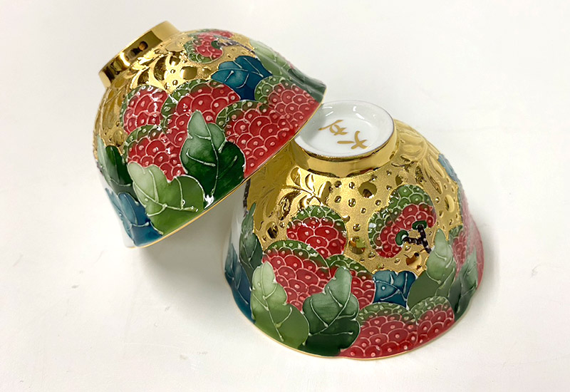 大立窯 鎏金大吉大利法華彩 對杯 大立窯 鎏金大吉大利法華彩 對杯
