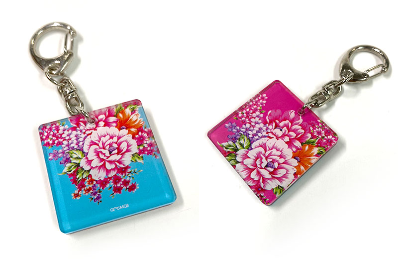 台灣花布 方型壓克力鑰匙圈-藍色 台灣花布 方型壓克力鑰匙圈-藍色