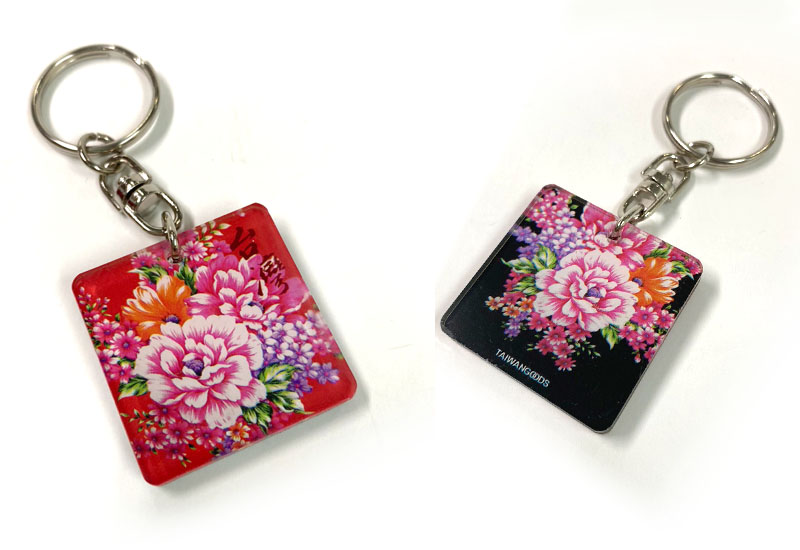 台灣花布 方型壓克力鑰匙圈-大紅色 台灣花布 方型壓克力鑰匙圈-大紅色