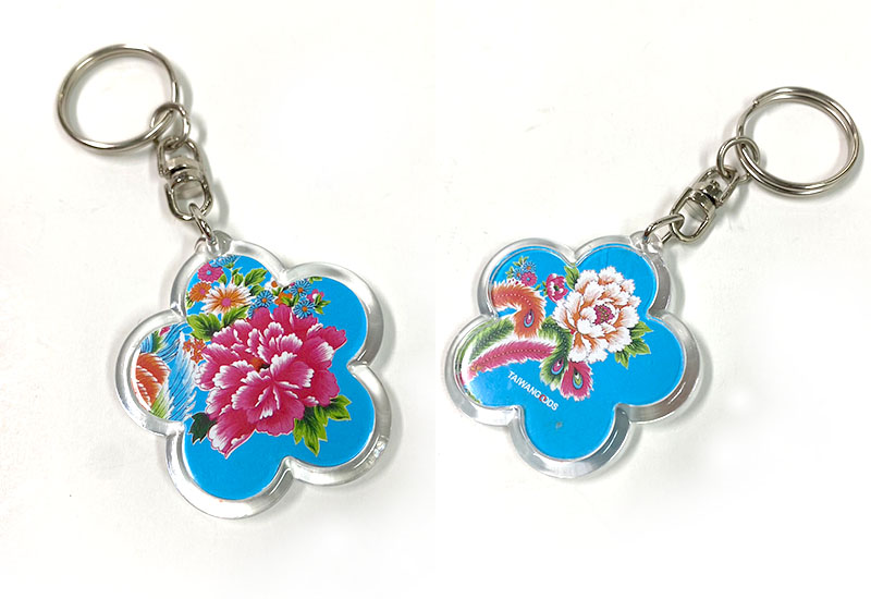 台灣花布 花型壓克力鑰匙圈-藍色 台灣花布 花型壓克力鑰匙圈-藍色