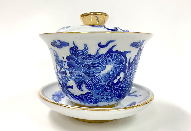 祥龍獻瑞三件杯組(白.青花) 祥龍獻瑞三件杯組(白.青花)