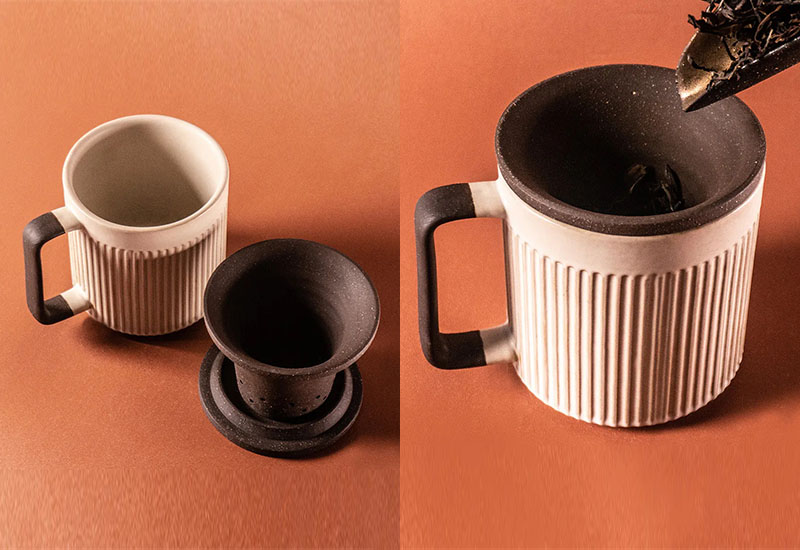 直紋泡茶杯550ml-粉引白(杯、茶濾內膽、蓋子三件式) 直紋泡茶杯550ml-粉引白(杯、茶濾內膽、蓋子三件式)