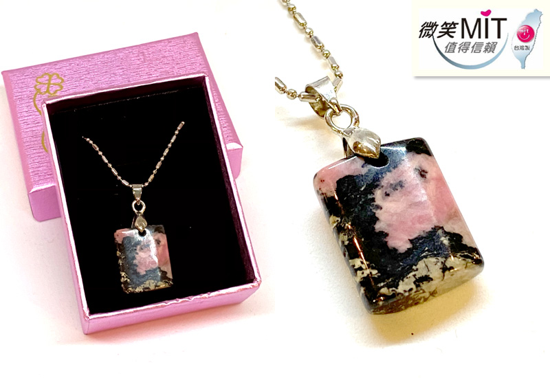 金御豐 玫瑰石項鍊-方形 微笑台灣MIT認證  金御豐 玫瑰石項鍊-方形 微笑台灣MIT認證