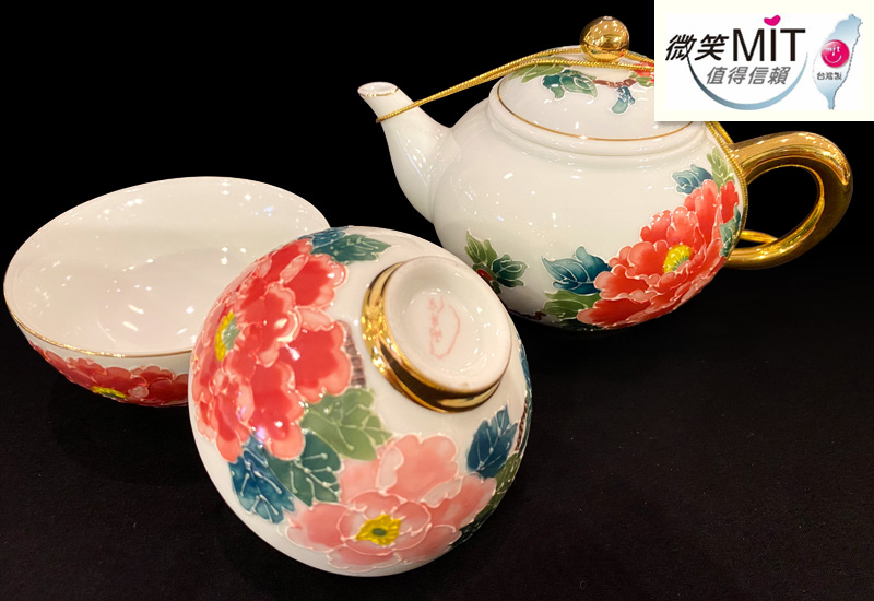 法華彩 富貴滿園鎏金茶壺組(1壺2杯) 台灣MIT認證 