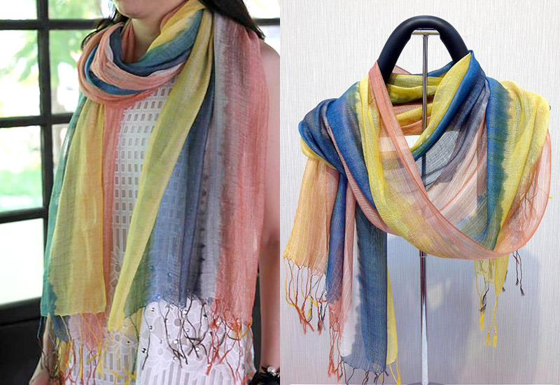 天染工坊 八色鳥-彩羽頌-天染絲棉直紋圍巾 天染工坊 八色鳥-彩羽頌-天染絲棉直紋圍巾