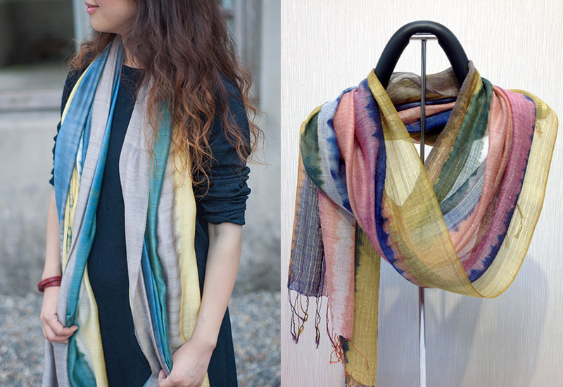天染工坊 鴛鴦-彩羽頌-天染絲棉直紋圍巾 天染工坊 鴛鴦-彩羽頌-天染絲棉直紋圍巾