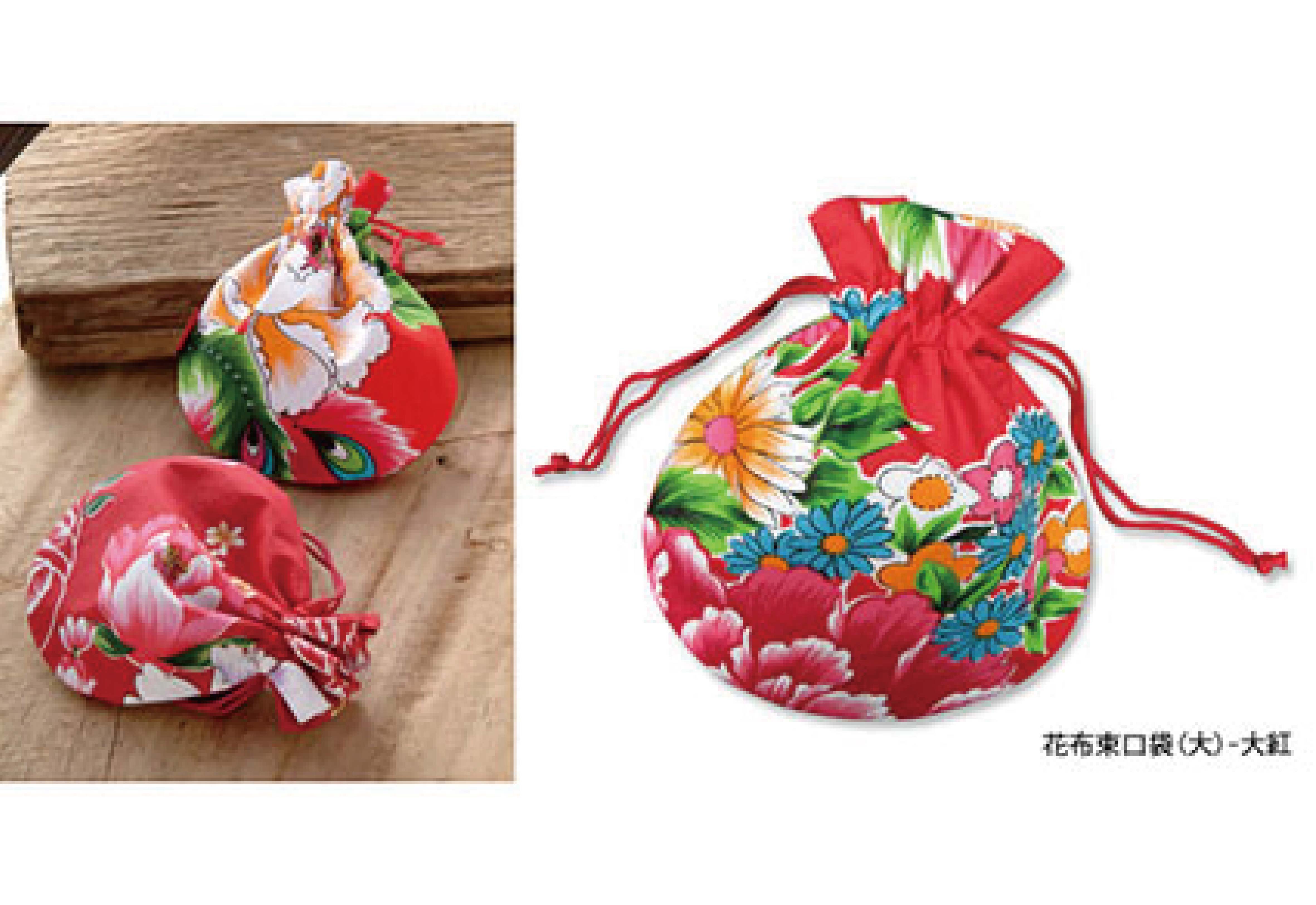 台灣花布 大紅色束口袋-大 台灣花布 大紅色束口袋-大